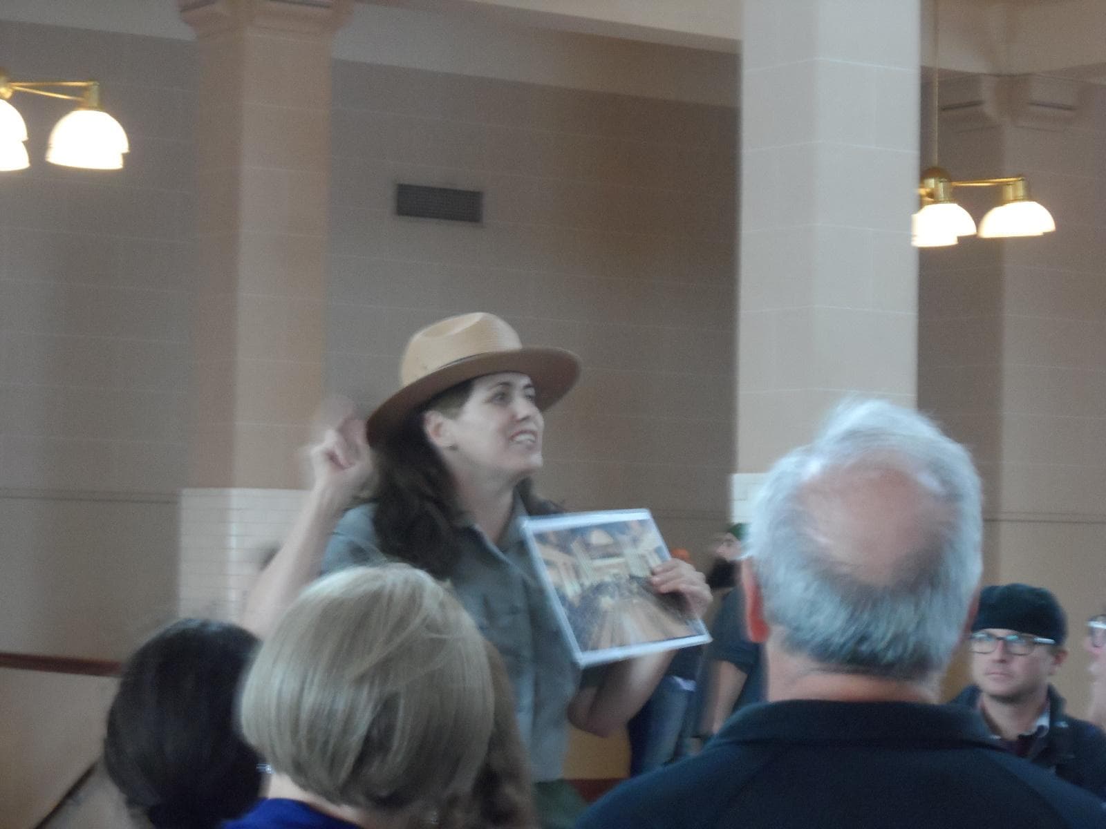 Ranger Jenn taking us through a mock conversation between an official and a prospective immigrant; photo credit: Katherine Michel