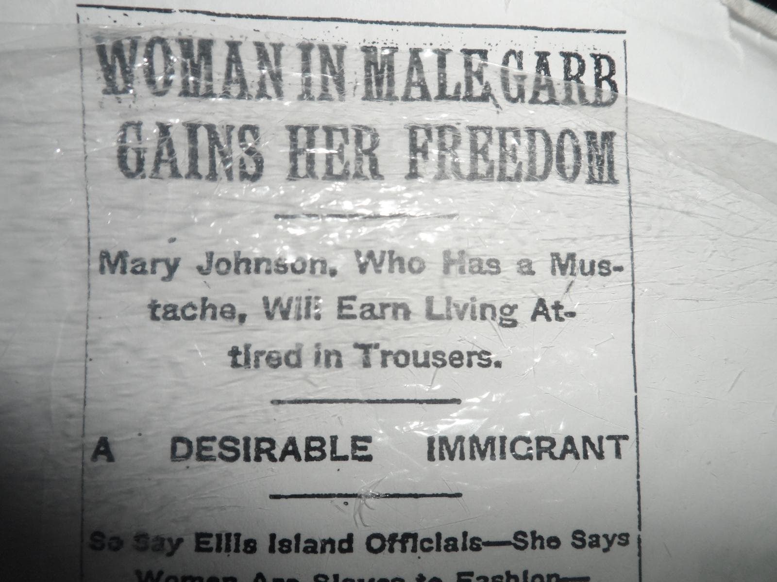 A dog-eared article about Frank Woodhull/Mary Johnson